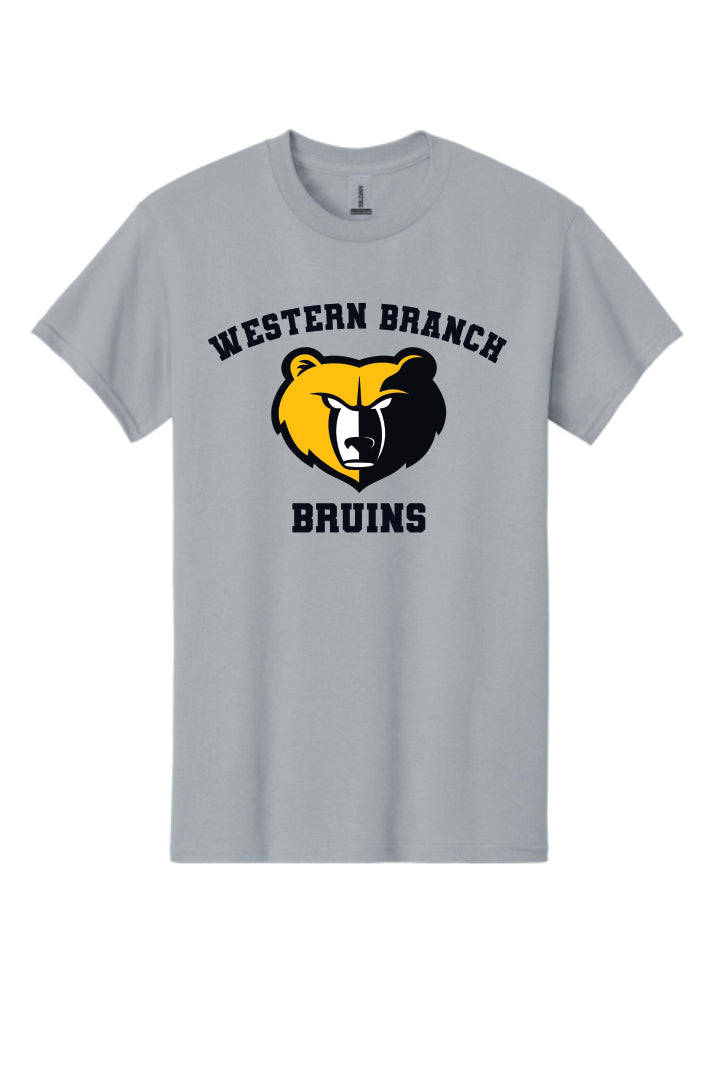 Grey t-shirt with 'Western Branch Bruins' with bear logo on a grey background