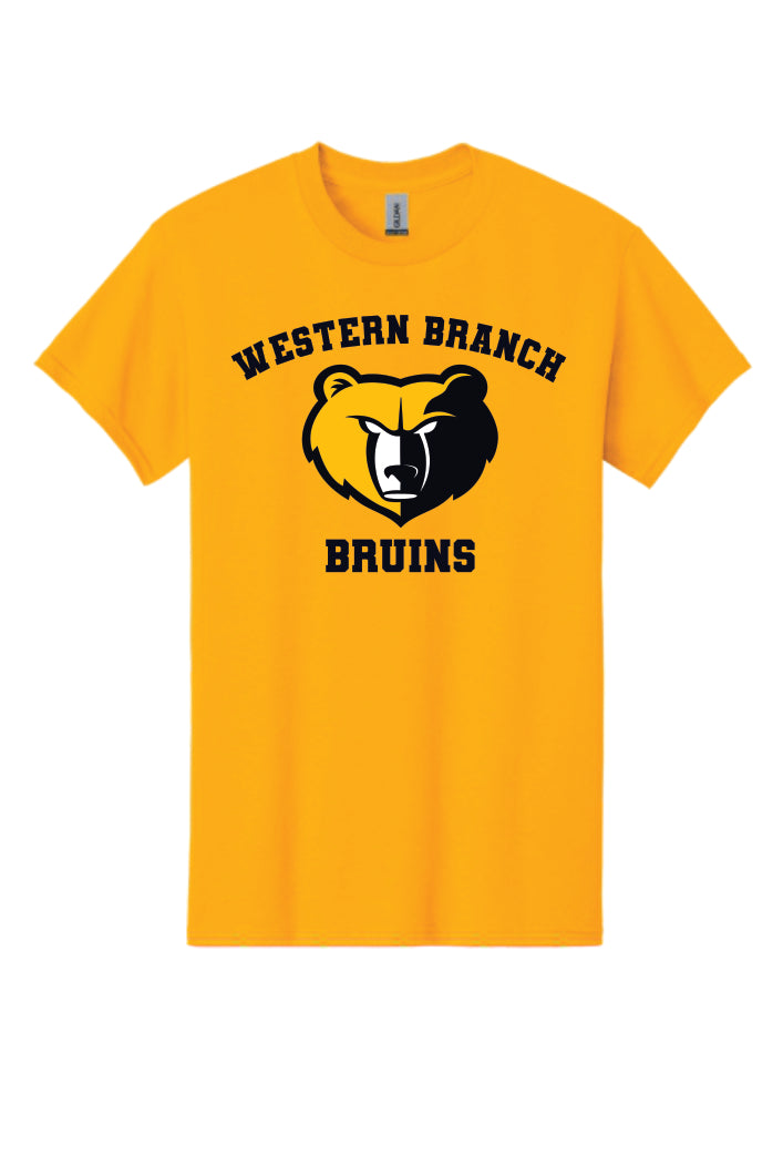 Gold t-shirt 'Western Branch Bruins' with bear logo on gold background