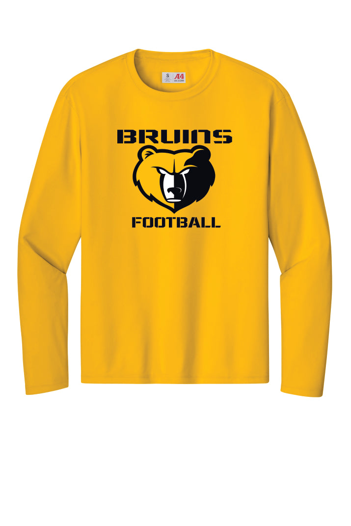 Gold performance long sleeve T with Bruins Football logo on a gold background