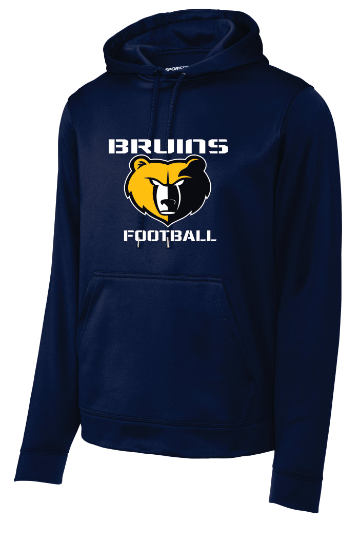 Navy blue hoodie with Bruins Football  logo on a navy blue background