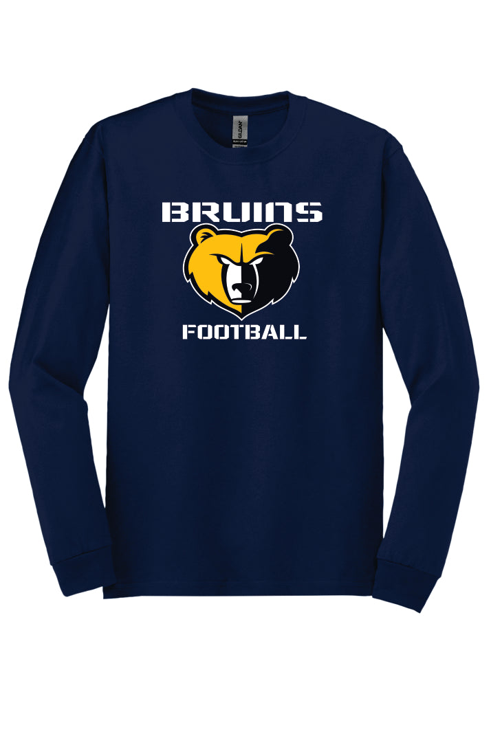 Navy blue long-sleeve shirt with Bruins Football logo on a navy blue  background