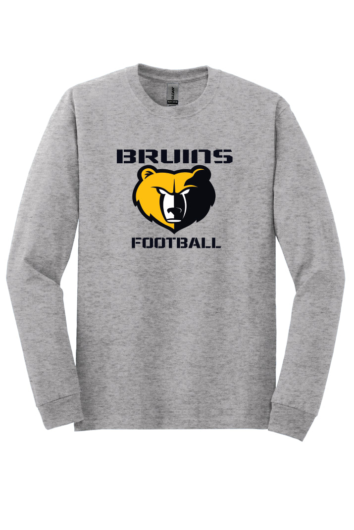 Grey long-sleeve shirt with Bruins Football logo on a grey background