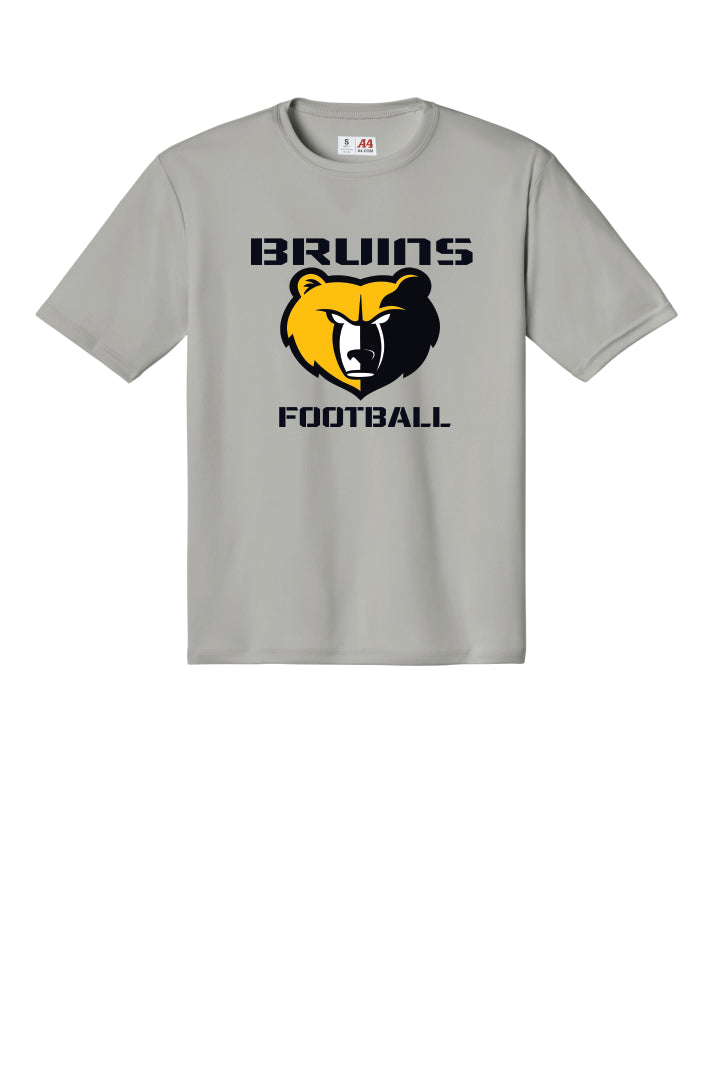 Grey performance t-shirt with Bruins football logo on a grey background