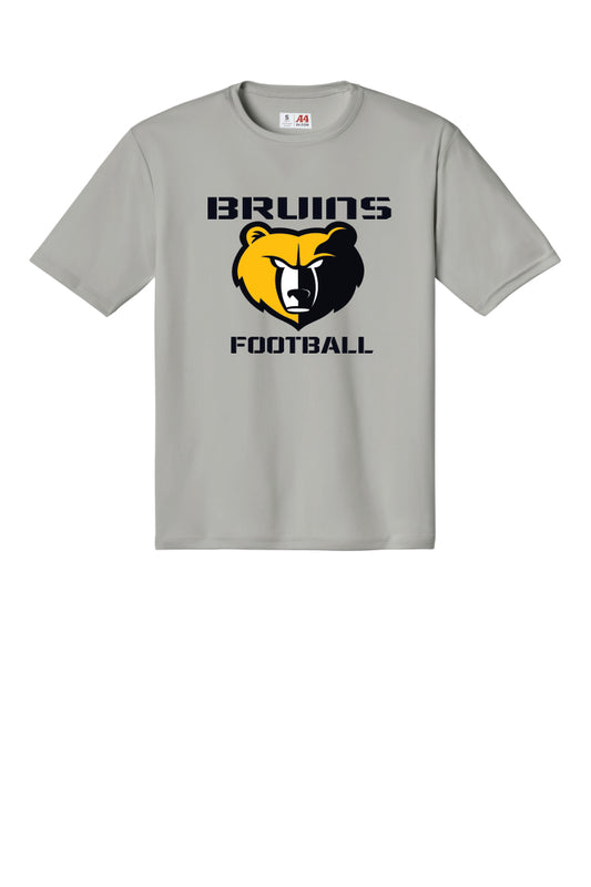 Grey performance t-shirt with Bruins football logo on a grey background