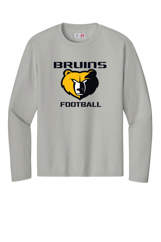 Grey performance long sleeve T with Bruins Football logo on a grey background