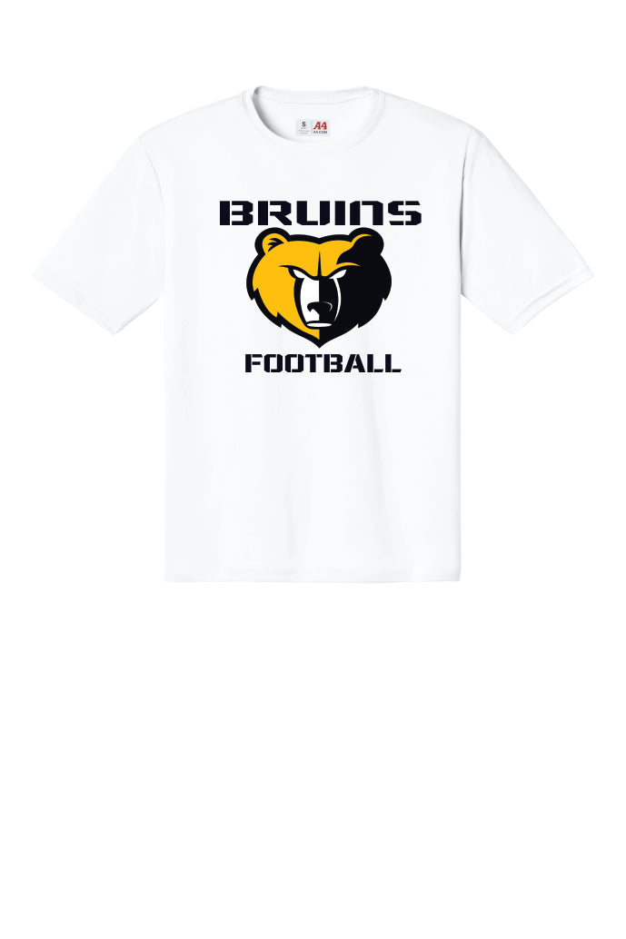 White performance t-shirt with Bruins football logo on a white background