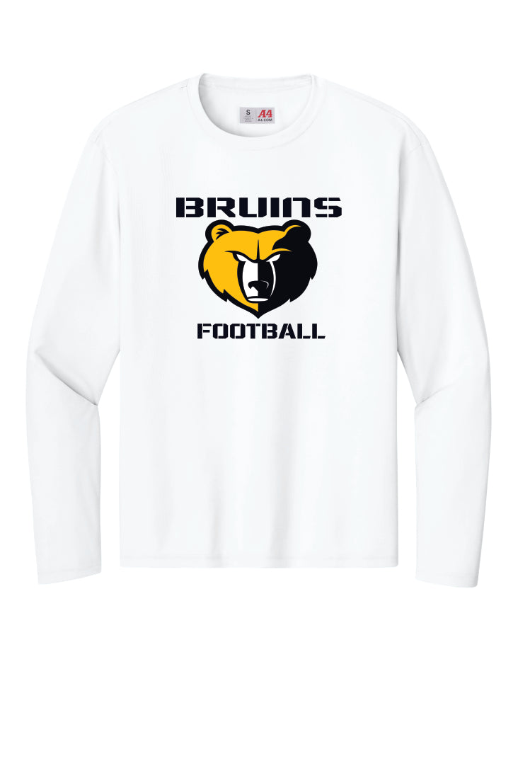 White performance long sleeve T with Bruins Football logo on a white background
