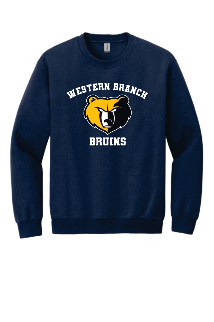 Navy blue sweatshirt with 'Western Branch Bruins' with a bear logo on a navy blue background