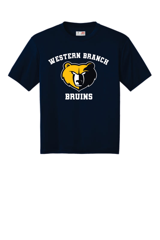 Navy blue performance t-shirt with 'Western Branch Bruins' with a bear logo on a navy blue background
