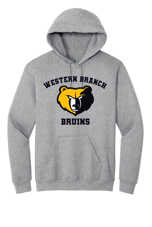 Grey hoodie with 'Western Branch Bruins' with a bear logo on a grey background